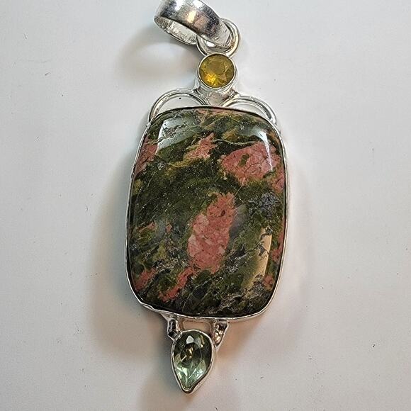 Necklace Pendants Unakite Jasper Handmade Jewelry in Sterling Silver Facet Gem - Picture 1 of 10